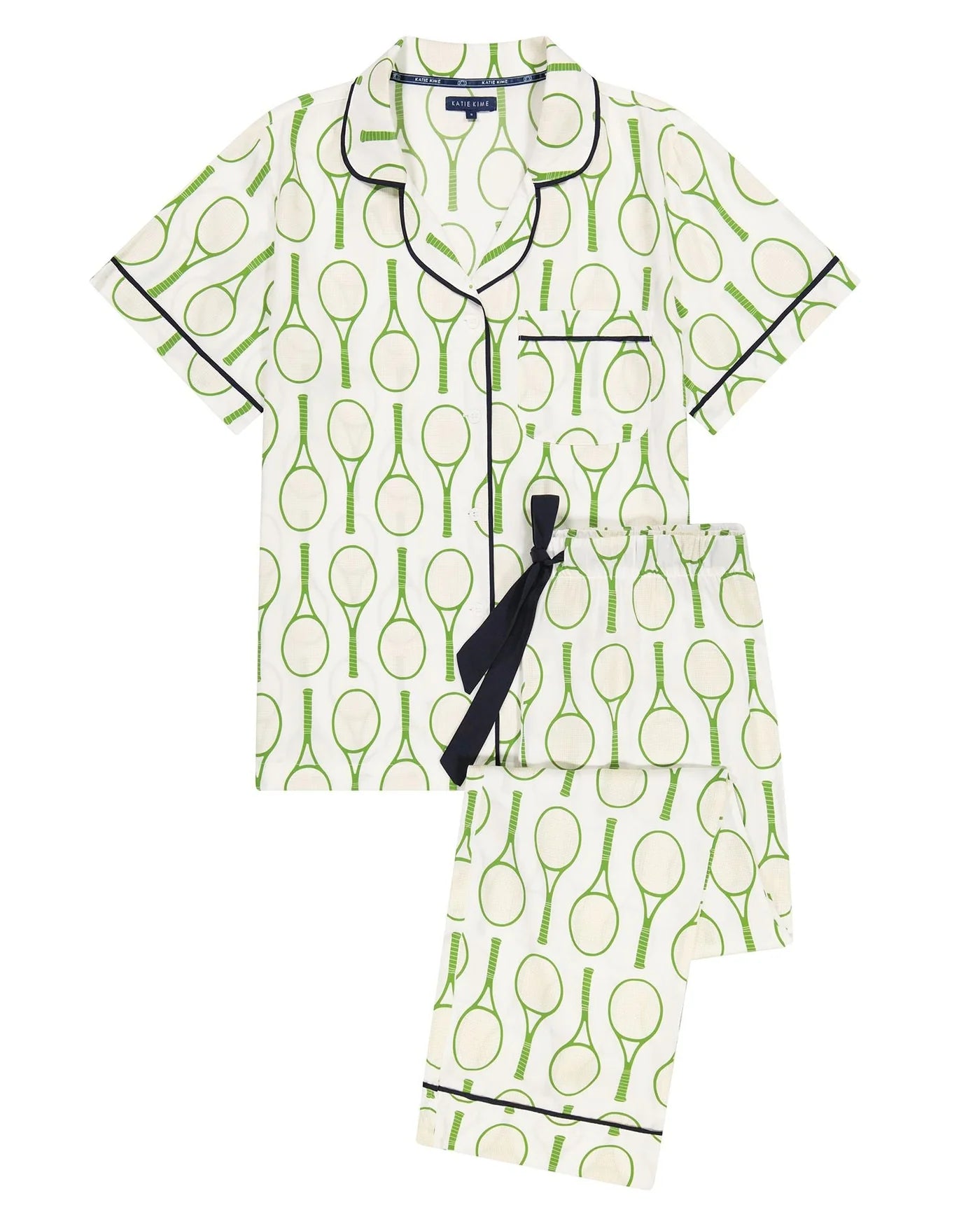 Pajama set with tennis racket pattern on a white background