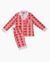 Red and pink pajama set with star pattern on a white background