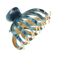 Blue and gold hair clip on a white background
