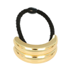 Gold hair tie with three stacked loops on a white background
