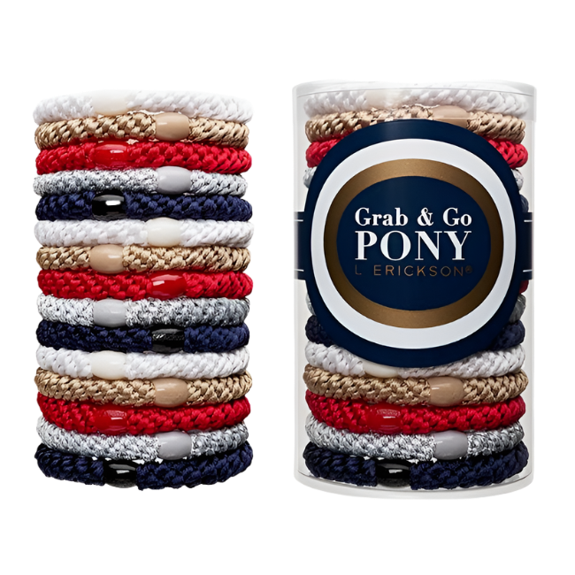 L. Erickson ponytail holders, grab and go hair ties, thick elastic hair bands, no-crease hair elastics, damage-free ponytail holders, luxury hair ties, oval bead hair accessories, everyday hair styling essentials, high hold hair ties, women’s ponytail set