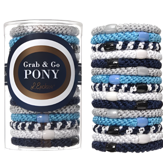 L. Erickson ponytail holders, grab and go hair ties, thick elastic hair bands, no-crease hair elastics, damage-free ponytail holders, luxury hair ties, oval bead hair accessories, everyday hair styling essentials, high hold hair ties, women’s ponytail set