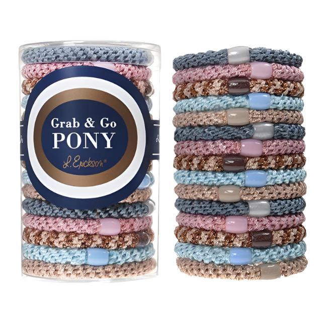 L. Erickson ponytail holders, grab and go hair ties, thick elastic hair bands, no-crease hair elastics, damage-free ponytail holders, luxury hair ties, oval bead hair accessories, everyday hair styling essentials, high hold hair ties, women’s ponytail set