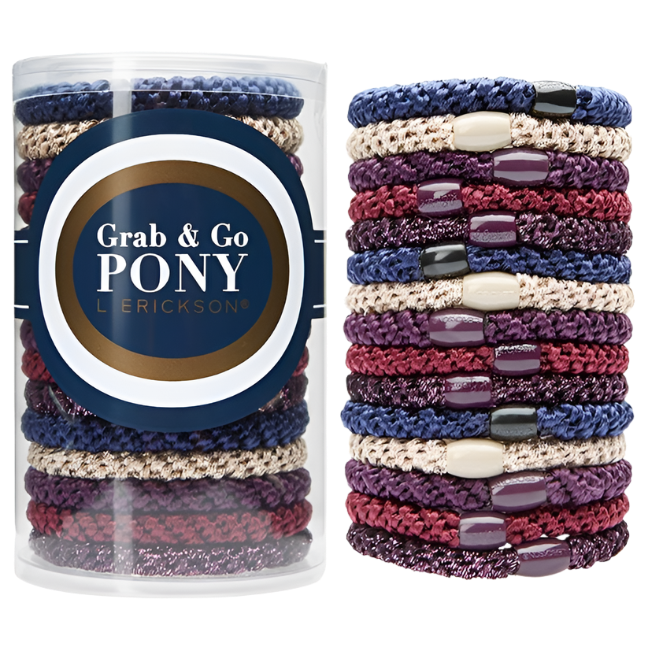 L. Erickson ponytail holders, grab and go hair ties, thick elastic hair bands, no-crease hair elastics, damage-free ponytail holders, luxury hair ties, oval bead hair accessories, everyday hair styling essentials, high hold hair ties, women’s ponytail set