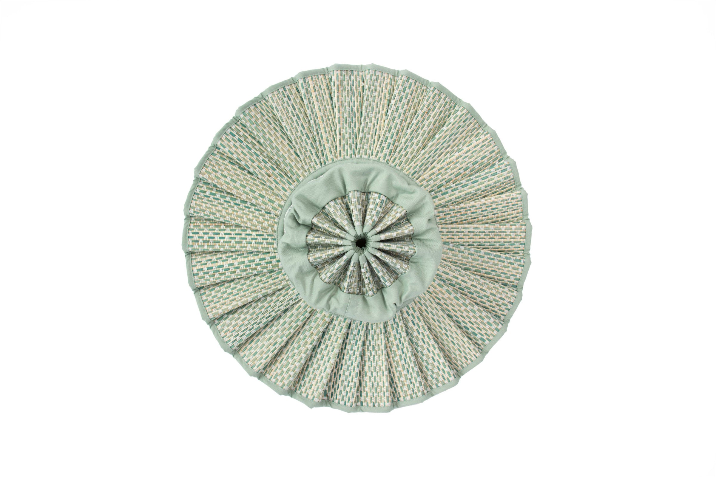 Lorna Murray Fiji hat, foldable sun hat, UPF 50+ hat, woven travel sun hat, Fiji sun hat, packable beach hat, grass fibre hat, summer hat with seafoam trim, stylish sun protection, Lorna Murray travel hat

