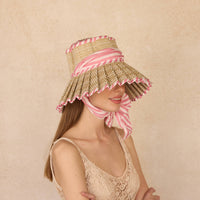 Lorna Murray Pleated Hat Pink Bow Summer Sun Hat Kathy Hilton