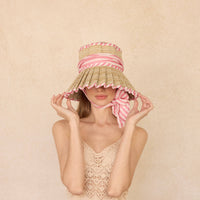Lorna Murray Pleated Hat Pink Bow Summer Sun Hat Kathy Hilton