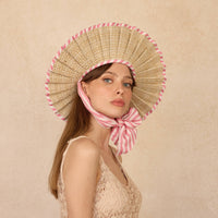Lorna Murray Pleated Hat Pink Bow Summer Sun Hat Kathy Hilton
