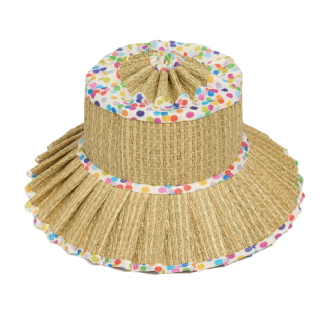 Lorna Murray hat, rainbow sun hat, polka dot summer hat, foldable midi hat, luxe Capri hat, UPF 50+ fashion hat, travel sun hat, woven vacation hat, colorful brim hat, pleated summer hat