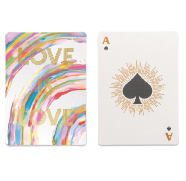 Love is Love playing cards, rainbow poker deck, LGBTQ+ gift idea, custom playing cards, gold foil playing cards, designworks ink cards, rainbow card game set, inclusive playing card deck, housewarming gift cards, stylish 52 card deck