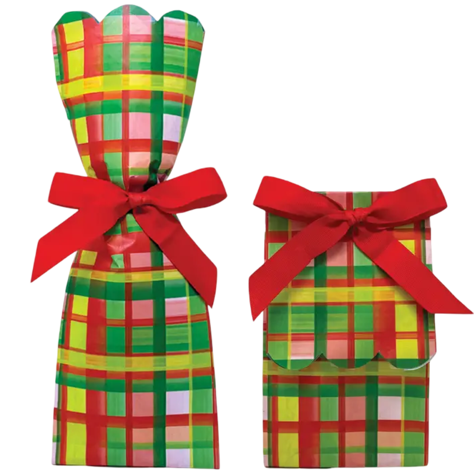 Lucy Grymes gift bag, plaid holiday wine bag, holiday plaid gift kit, hostess gift packaging, Christmas wrapping set, boutique gift wrap, plaid gift bag, designer holiday packaging, wine gift bag kit, easy holiday gifting