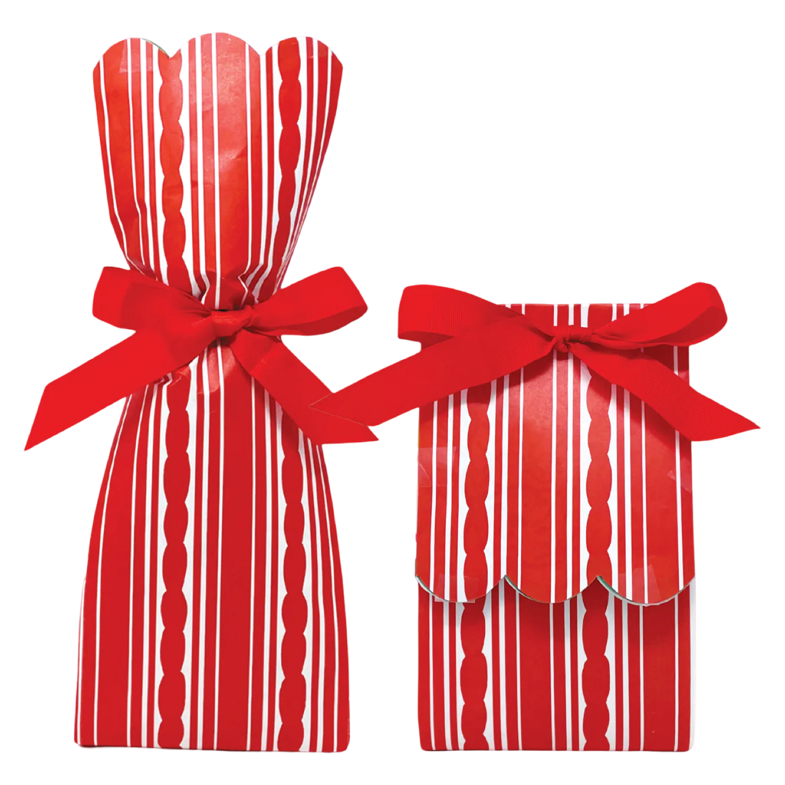 Lucy Grymes red stripe wine gift bag kit with tissue paper and matching tag