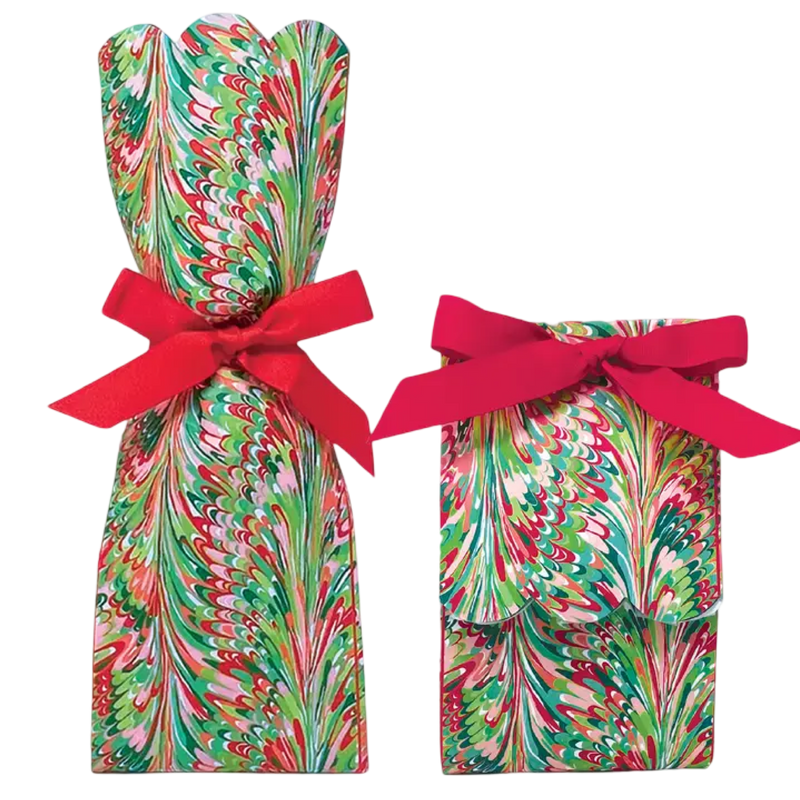 Lucy Grymes marble holiday wine gift bag kit with tissue and tag