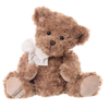 Brown teddy bear with a white bow tie on a white background