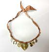 Mandriana bandana necklace, handmade charm necklace, desert chic jewelry, golden cross and heart necklace, boho talisman necklace, cowrie shell necklace, rust bandana jewelry, starfish and horseshoe necklace, symbolic charm choker, one-of-a-kind boho accessories