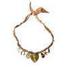 Mandriana bandana necklace, handmade charm necklace, desert chic jewelry, golden cross and heart necklace, boho talisman necklace, cowrie shell necklace, rust bandana jewelry, starfish and horseshoe necklace, symbolic charm choker, one-of-a-kind boho accessories