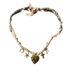 Mandriana, scarf necklace, heart charm necklace, handmade charm jewelry, beachy boho accessory, cross charm necklace, starfish necklace, symbolic jewelry, neutral bandana necklace, one of a kind statement piece, artisanal jewelry, boho chic accessories, charm scarf necklace, textured heart necklace