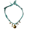 Mandriana, scarf necklace, shell charm necklace, ocean inspired jewelry, coastal style accessory, seafoam green bandana necklace, fish charm, horseshoe necklace, beachy boho jewelry, handmade charm necklace, unique summer necklace, mermaidcore accessory, one of a kind jewelry, artisanal necklace