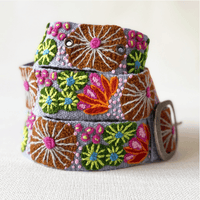 Jenny Krauss Evening Shade wool belt with colorful floral embroidery and metal buckle