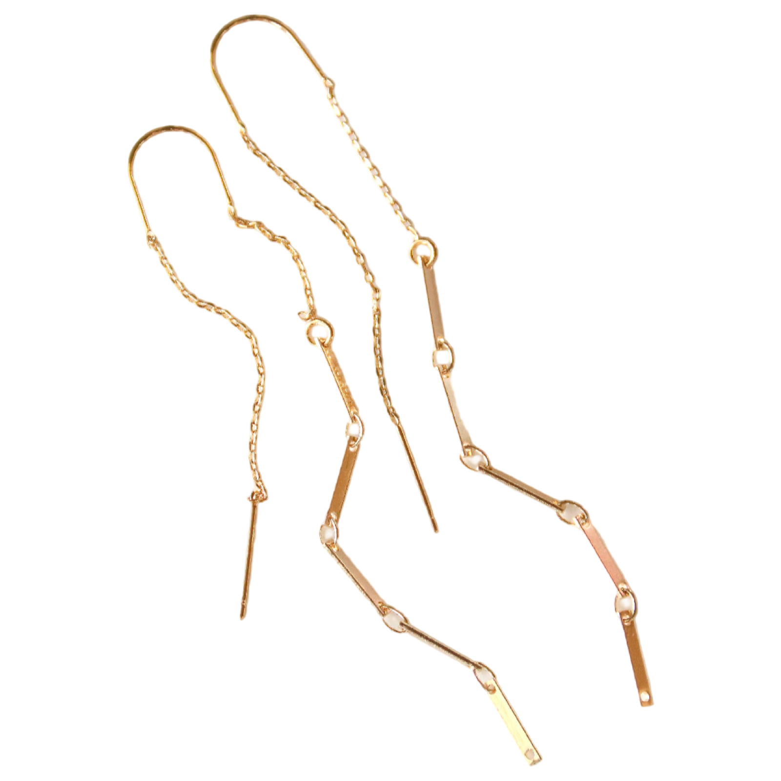 Gold chain threader earrings  on a white background