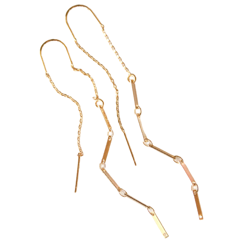 Gold chain threader earrings  on a white background