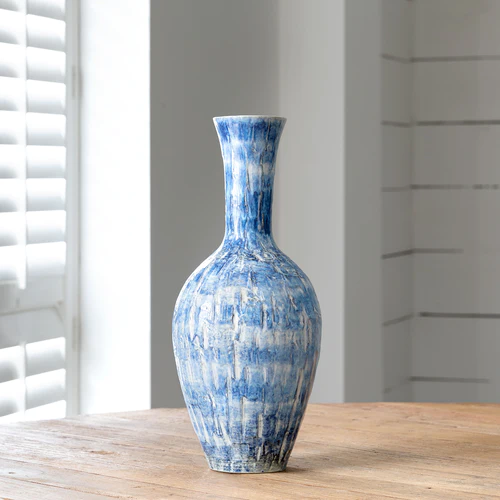 Nazaré blue vase, Portuguese porcelain vase, handcrafted vase from Portugal, artisan blue vase, textured porcelain vase, coastal home decor, blue ceramic vase, 