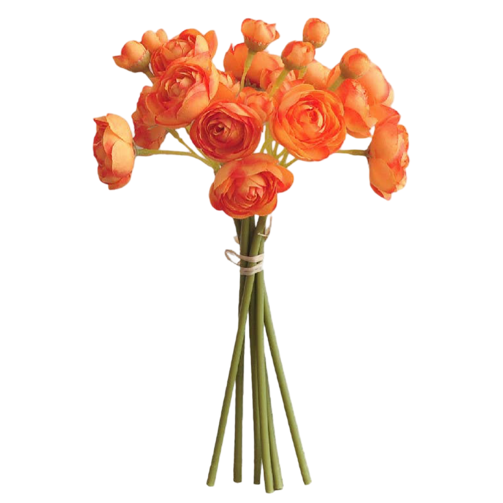 Orange faux baby ranunculus flower bunch with six stems and multiple petite silk blooms