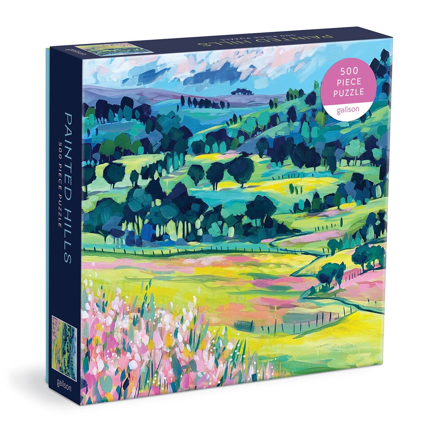 Painted Hills puzzle, Galison puzzle, 500 piece landscape puzzle, bold colorful puzzle, mountain field jigsaw, eco-friendly puzzle, FSC certified puzzle, recycled paper puzzle, adult puzzle gift, scenic nature puzzle