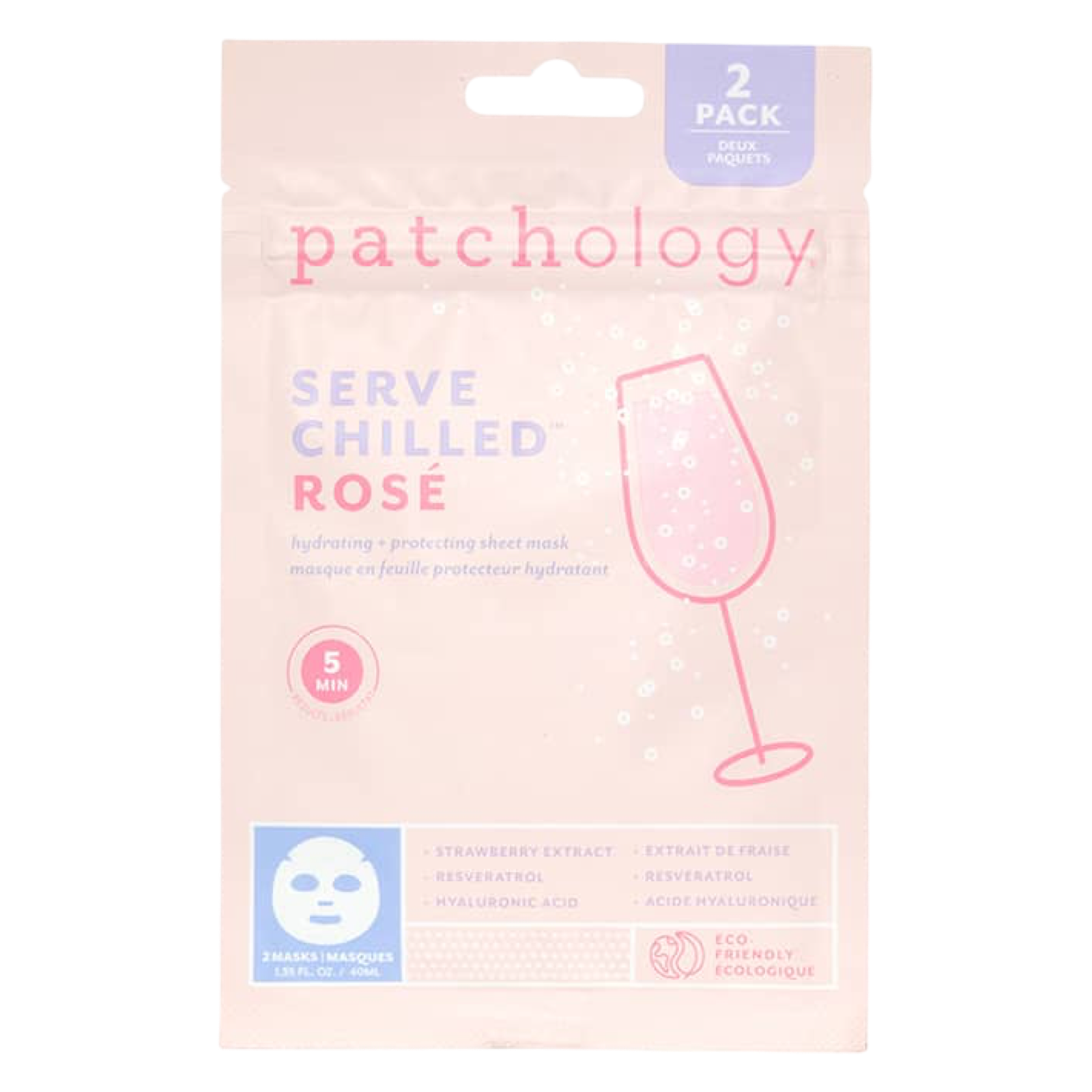 Patchology Serve Chilled Rose face mask packaging on a white background