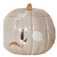 Pumpkin jar, fall home decor, autumn pumpkin jar, 22K gold pumpkin jar, layered leaves pumpkin jar, hand-painted jar, seasonal decor,
