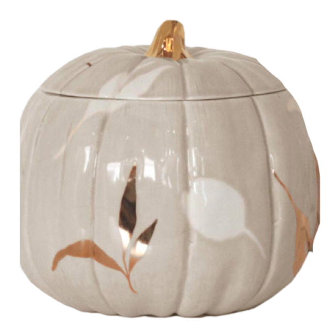 Pumpkin jar, fall home decor, autumn pumpkin jar, 22K gold pumpkin jar, layered leaves pumpkin jar, hand-painted jar, seasonal decor,
