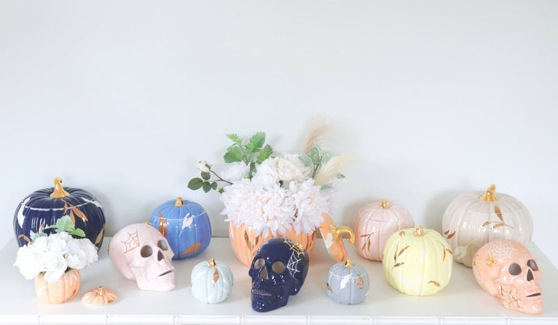 Pumpkin jar, fall home decor, autumn pumpkin jar, 22K gold pumpkin jar, layered leaves pumpkin jar, hand-painted jar, seasonal decor,