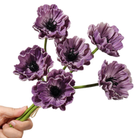Purple Real Touch faux poppy bunch with six soft-touch flowers and green wired stems