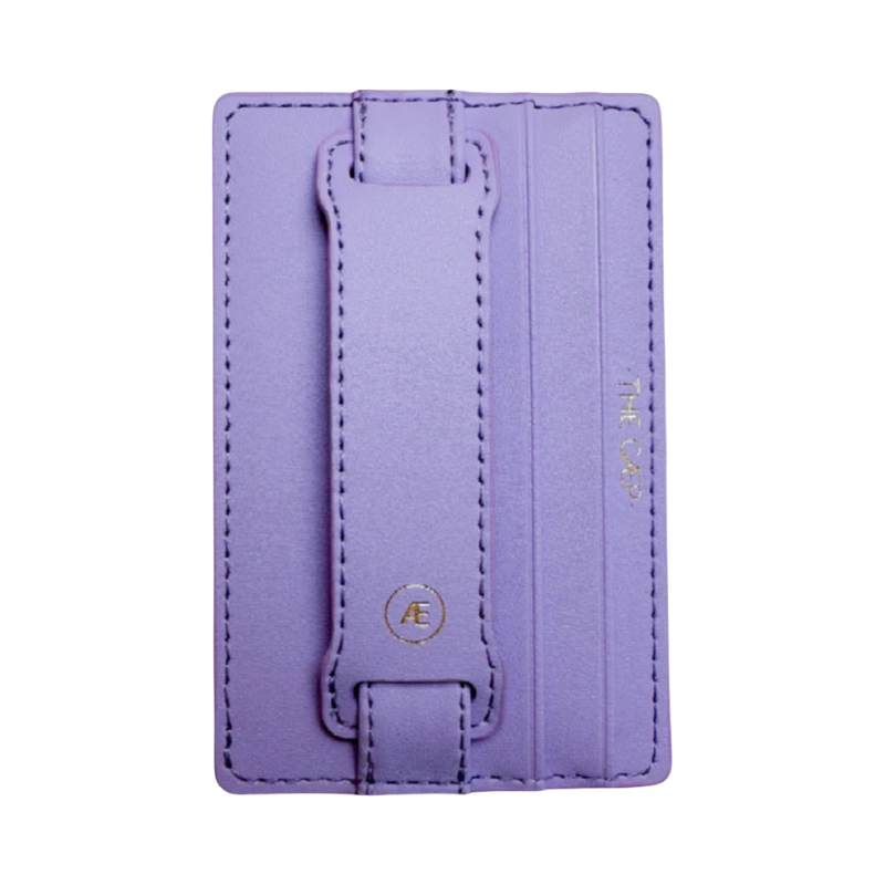 Purple cardholder with a brand logo on a white background