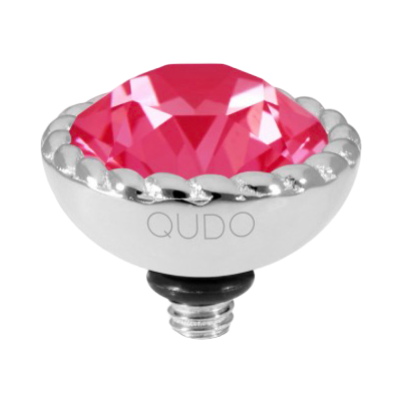 QUDO Bocconi 11mm interchangeable jewelry top featuring a Poppy Red Ignite Swarovski crystal set in polished silver stainless steel.
