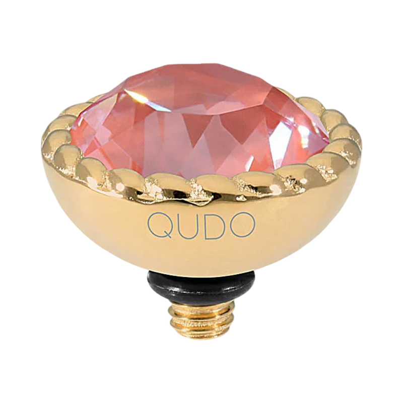 QUDO Bocconi Top Gold, Rose Dust Collection, gold crystal topper, dusty rose jewelry, interchangeable jewelry topper, QUDO gold topper, blush crystal jewelry, European crystal jewelry, customizable jewelry, romantic jewelry, statement crystal topper, luxury interchangeable jewelry, QUDO jewelry