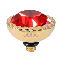 QUDO Bocconi gold, QUDO interchangeable jewelry, gold crystal topper, red crystal jewelry, orange crystal jewelry, Swarovski crystal jewelry, interchangeable jewelry topper, warm tone crystal jewelry, statement crystal jewelry, QUDO top