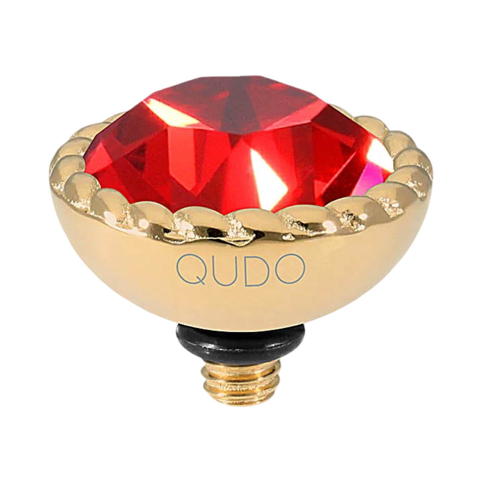 QUDO Bocconi gold, QUDO interchangeable jewelry, gold crystal topper, red crystal jewelry, orange crystal jewelry, Swarovski crystal jewelry, interchangeable jewelry topper, warm tone crystal jewelry, statement crystal jewelry, QUDO top