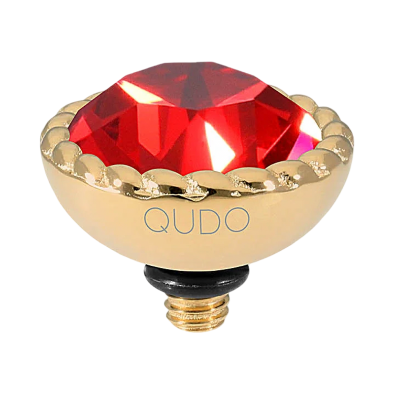 QUDO Bocconi gold, QUDO interchangeable jewelry, gold crystal topper, red crystal jewelry, orange crystal jewelry, Swarovski crystal jewelry, interchangeable jewelry topper, warm tone crystal jewelry, statement crystal jewelry, QUDO top