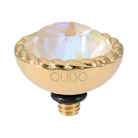 QUDO Bocconi gold interchangeable jewelry topper with faceted Ivory Cream Delite crystal and crystal-accented edge