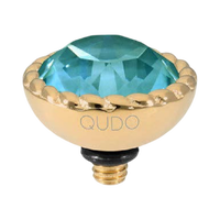 QUDO Bocconi gold interchangeable jewelry topper with faceted Pine Green Ignite crystal and crystal-accented edge