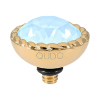 QUDO Bocconi gold interchangeable jewelry topper with faceted Sky Ignite crystal and crystal-accented edge