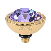 QUDO Bocconi gold interchangeable jewelry topper with faceted violet crystal and crystal-accented edge