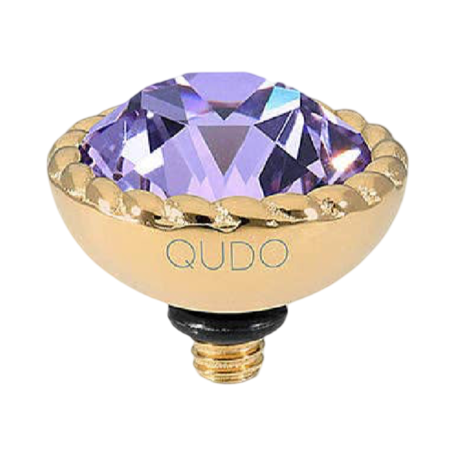 QUDO Bocconi gold interchangeable jewelry topper with faceted violet crystal and crystal-accented edge