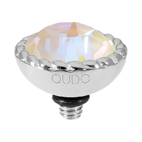 QUDO Bocconi silver interchangeable jewelry topper with faceted Ivory Cream Delite crystal and crystal-accented edge