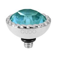 QUDO Bocconi silver interchangeable jewelry topper with faceted Pine Green Ignite crystal and crystal-accented edge
