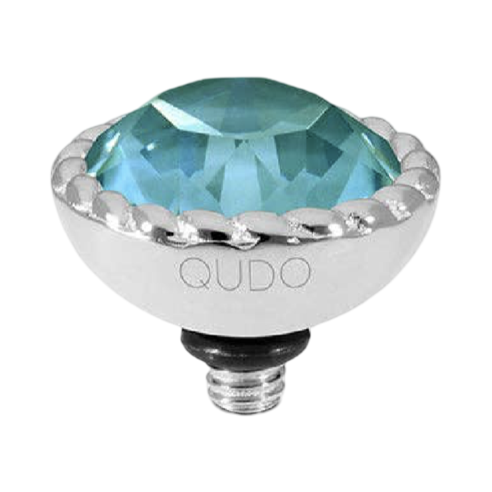QUDO Bocconi silver interchangeable jewelry topper with faceted Pine Green Ignite crystal and crystal-accented edge