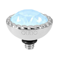 QUDO Bocconi silver interchangeable jewelry topper with faceted Sky Ignite crystal and crystal-accented edge