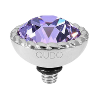 QUDO Bocconi silver interchangeable jewelry topper with faceted violet crystal and crystal-accented edge