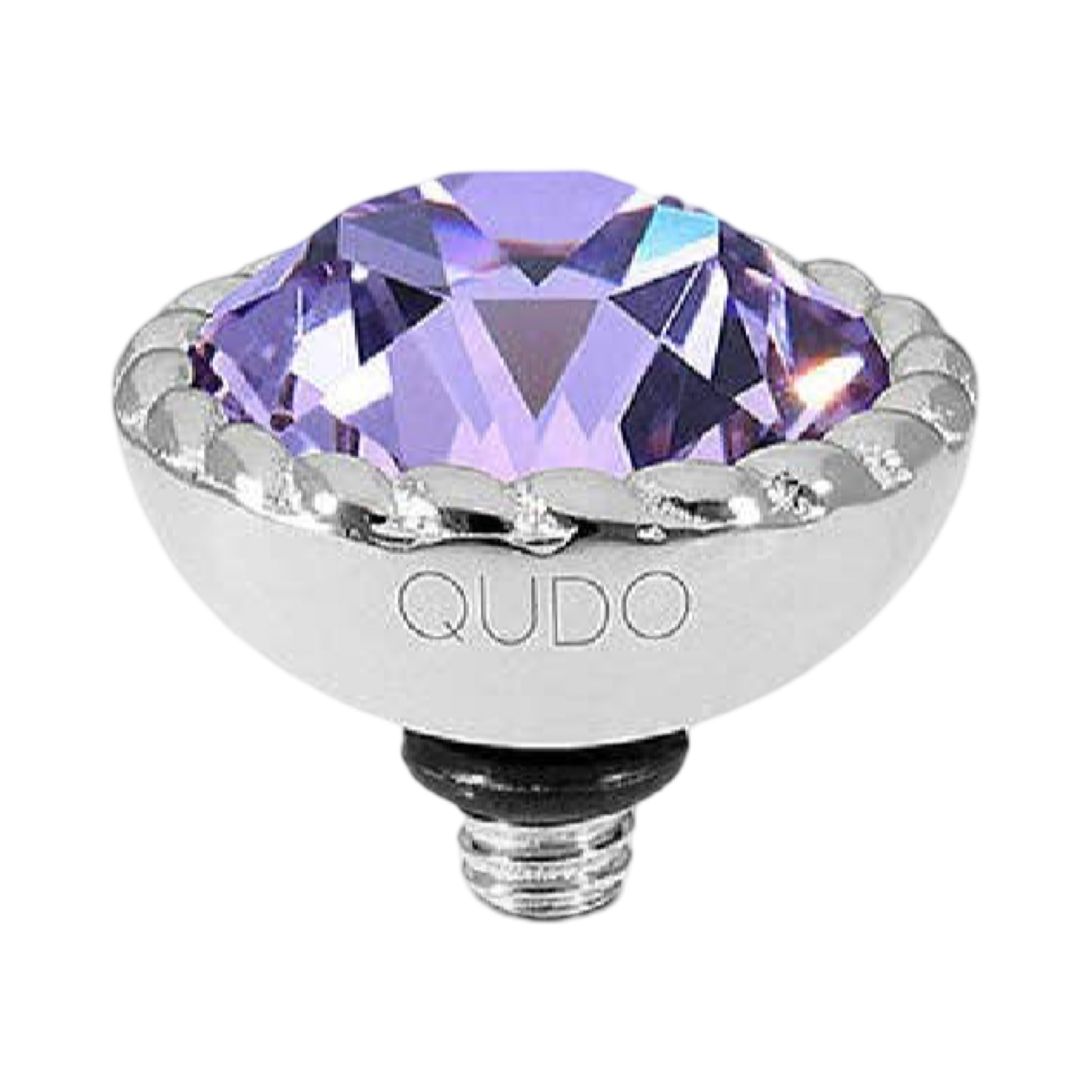 QUDO Bocconi silver interchangeable jewelry topper with faceted violet crystal and crystal-accented edge